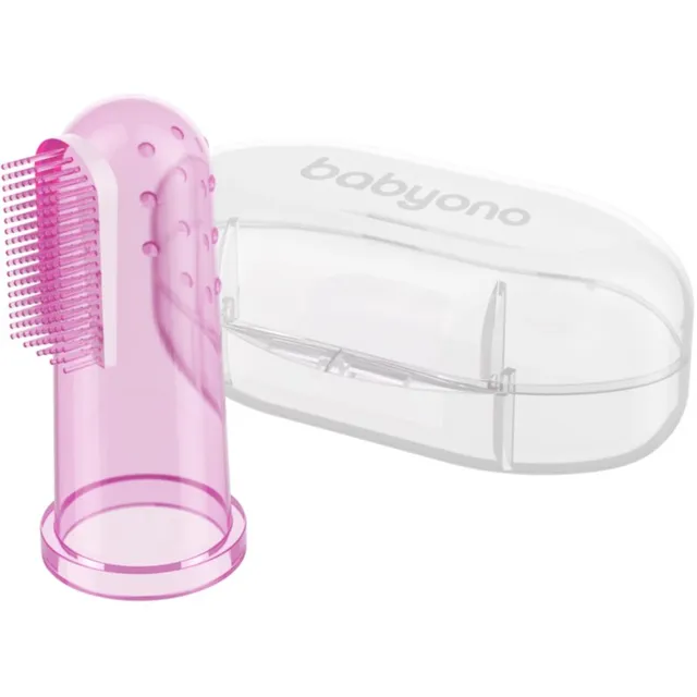 BabyOno Take Care First Toothbrush Silikoonist sõrmehambahari lastele koos ümbrisega Pink 1 tk