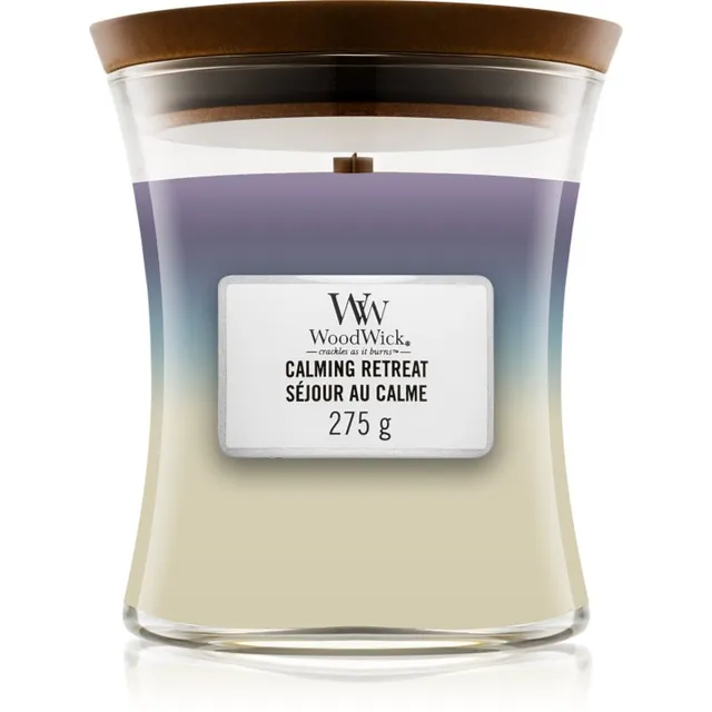 Woodwick Trilogy Calming Retreat lõhnaküünal puidust taht 275 g