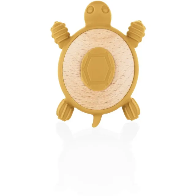 Zopa Silicone Wooden Teether Turtle närimismänguasi 0 m+ Mustard Yellow 1 tk