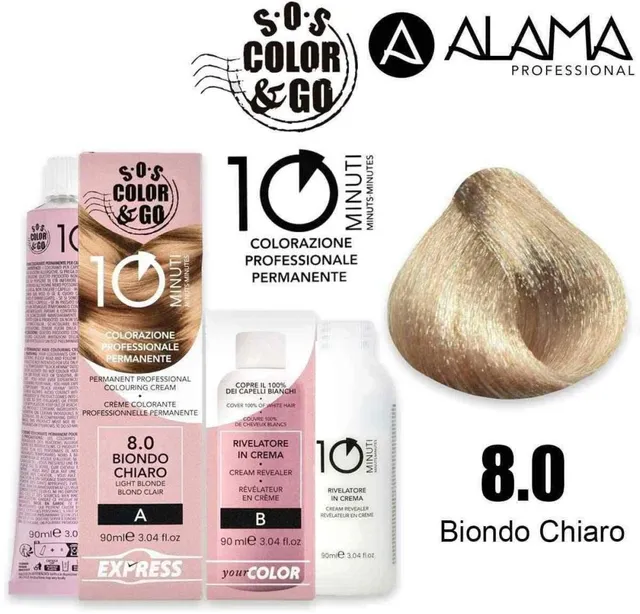 Alama SOS Color & Go Set Professional 10 Min Colouring Cream 8.0 Light Blonde