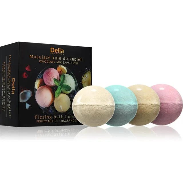 Delia Cosmetics Fizzing Bath Bombs Fruity Mix Kinkekomplekt vanni jaoks 4x100 g