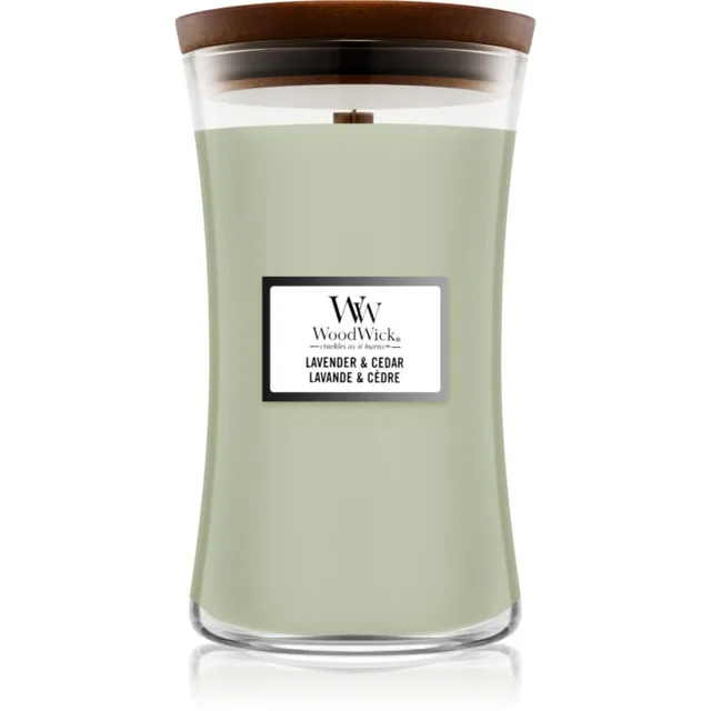 Woodwick Lavender & Cedar lõhnaküünal puidust taht 610 g