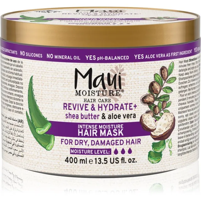 Maui Moisture Revive & Hydrate + Shea Butter & Aloe Vera Niisutav ja toitev mask juustele 400 ml
