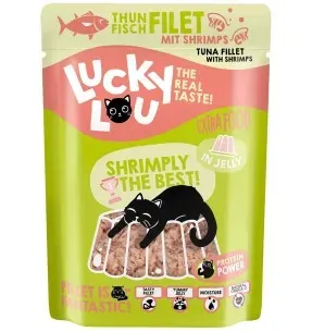 Lucky Lou Extra Food tuunifilee ja krevetid tarrendis, teraviljavaba kassieine kotikeses