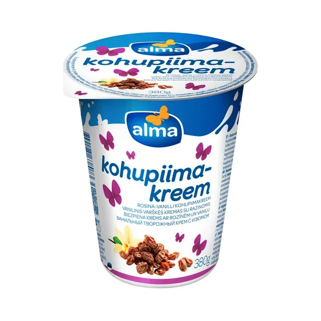 Kohupiimakreem rosina-vanilli 4%, ALMA, 380 g