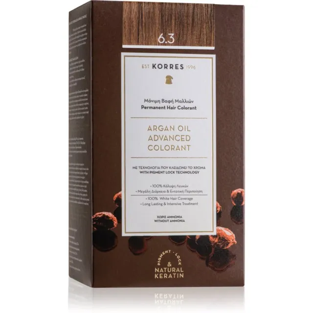 Korres Argan Oil Püsijuuksevärv argaaniaõliga varjund 6.3 Golden / Honey Dark Blonde 50 ml