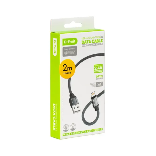 Kaabel USB-A - Lightning 2m, hall, D-FRUIT, 1