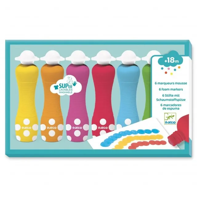 DJECO 6 Foam Markers vahtotsaga värvid aplikaatoriga 18m+ 6 tk