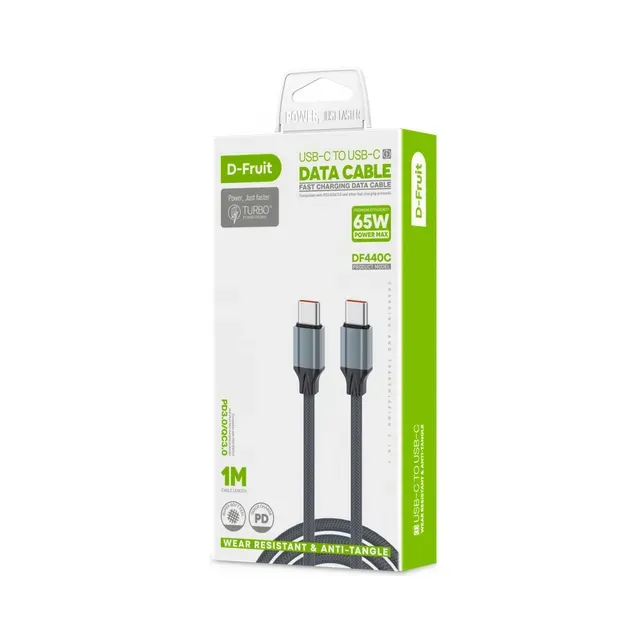 Kaabel USB-C - USB-C 1m, hall (DF440C), D-FRUIT, 1 tk