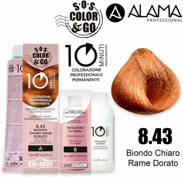 Alama SOS Color & Go Set Professional 10 Min Colouring Cream 8.43 Light Blonde Copper Golden