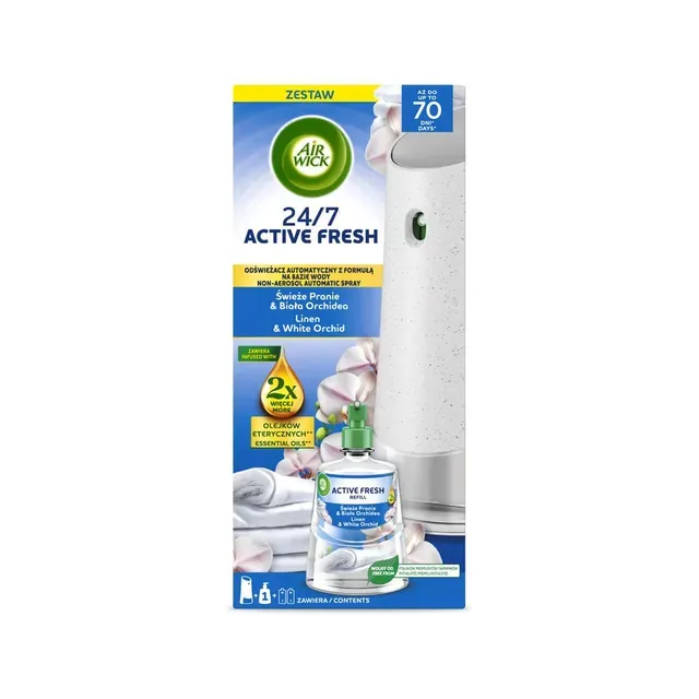 Õhuvärskendaja Active Fresh Linen & White Orchid komplekt, AIR WICK, 228 ml