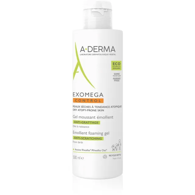 A-Derma Exomega Control Emollient Foaming gel Pehmendav ja vahutav geel kuivale ja atoopilisele nahale 500 ml