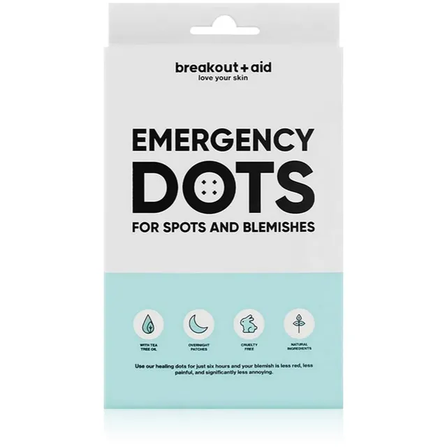 breakout + aid Emergency Dots For Spots and Blemishes Akne hooldus näole, rinnale ja seljale teepuuõliga 72 tk