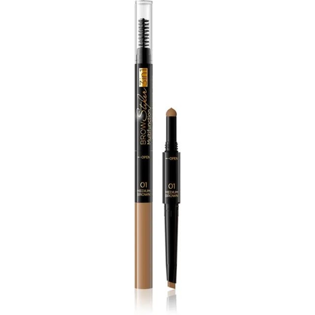 Eveline Cosmetics Brow Styler Täpne kulmupliiats kolm-ühes varjund 01 Medium Brown 1,2 g