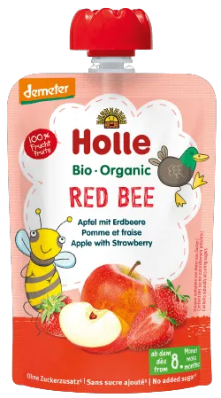 Õuna- ja maasikapüree RED BEE, beebidele alates 8. elukuust, biodünaamiline