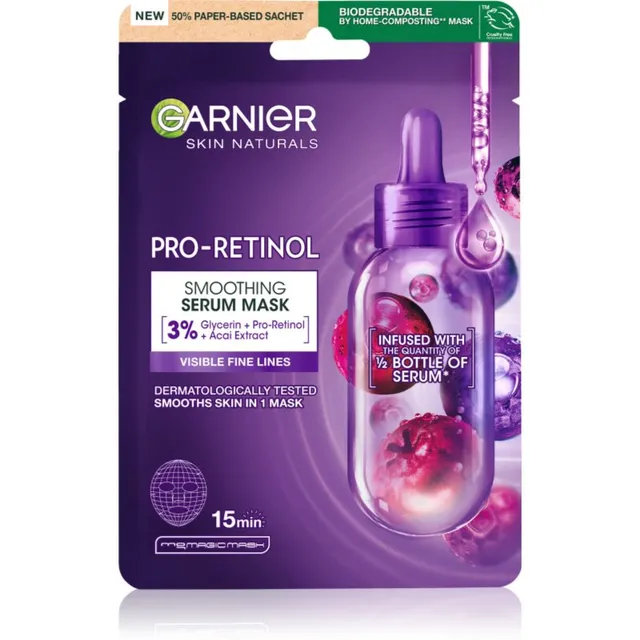 Garnier Textil Masks Pro-Retinol Siluv lehtmask retinooliga 22 g