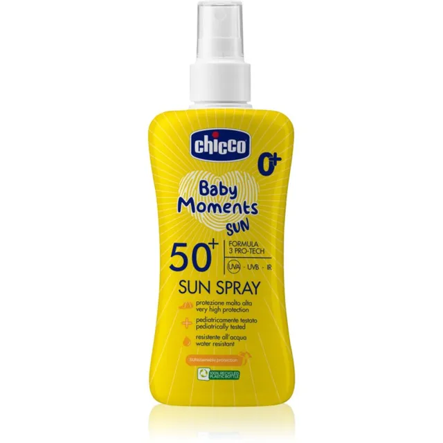 Chicco Baby Moments Sun Pihustatav päevituskreem lastele SPF 50+ 0 m+ 150 ml