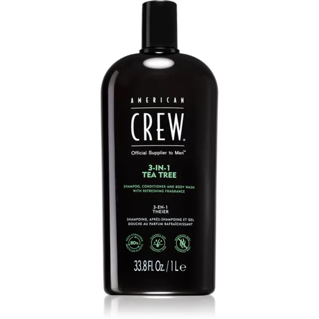 American Crew Hair & Body 3-IN-1 Tea Tree Šampoon, palsam ja dušigeel kolm-ühes meestele 1000 ml