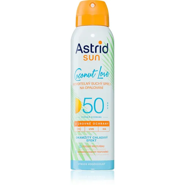 Astrid Sun Coconut Love Jahutav nähtamatu päevituspihusti SPF 50 tugev päikesekaitse 150 ml