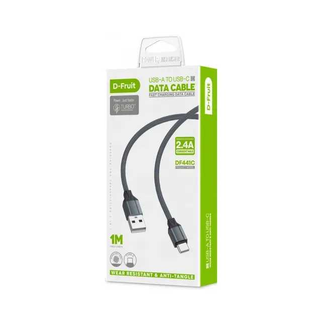 Kaabel USB-A - USB-C 1m, hall (DF441C), D-FRUIT, 1 tk