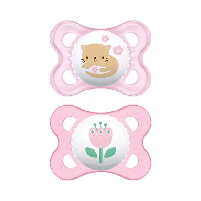 Original 0-6m silikoonlutt roosa, MAM, 2 tk
