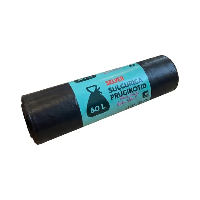 Nööritav prügikott LD 60l, SELVER, 10 tk