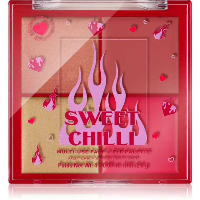 I Heart Revolution Sweet Chilli Blush & Highlight Quad <i>highlighter</i>’ite ja põsepunade palett 4x0.9 g