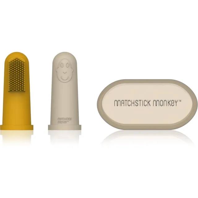 Matchstick Monkey Silicone Finger Toothbrush Silikoonist sõrmehambahari lastele koos ümbrisega Yellow/ Beige 2 tk