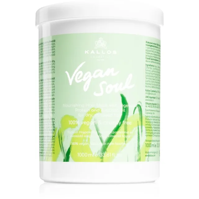 Kallos Vegan Soul Nourishing Toitev mask kuivadele, stressis juustele 1000 ml
