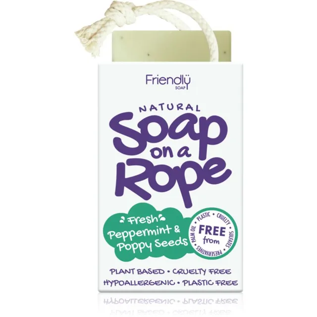 Friendly Soap Soap on a Rope Peppermint & Poppy Seeds Looduslik seep nööri otsas 95 g