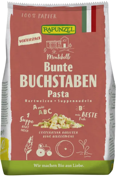 Kirjad" värvilised makaronid supile, ökoloogilised