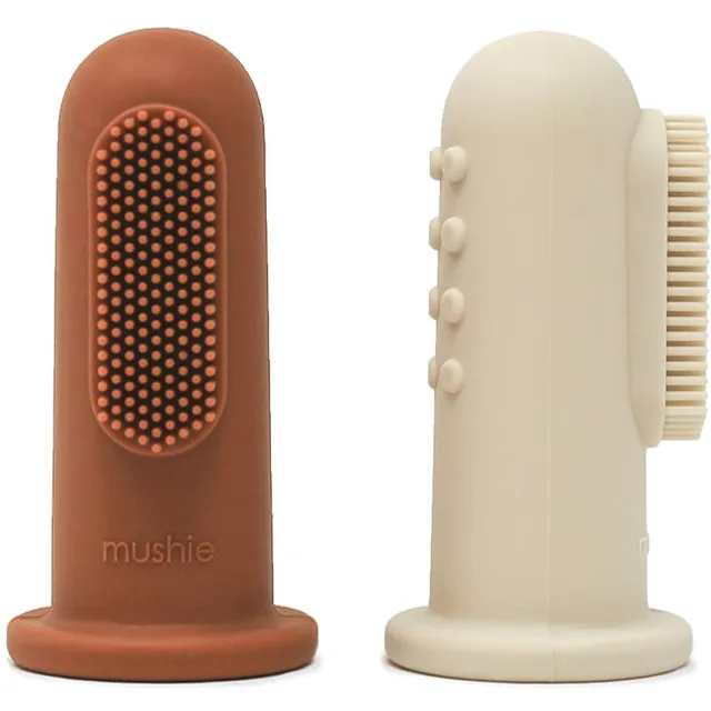 Mushie Finger Toothbrush Silikoonist sõrmehambahari lastele Clay/Shifting Sand 2 tk