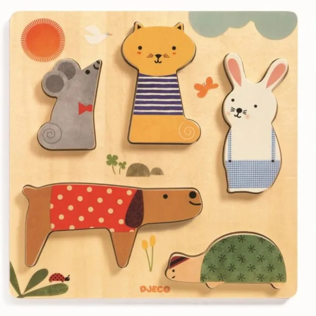 DJECO Wooden Block Puzzle Pets aktiveeriv sorteerimismänguasi 12m+ 1 tk