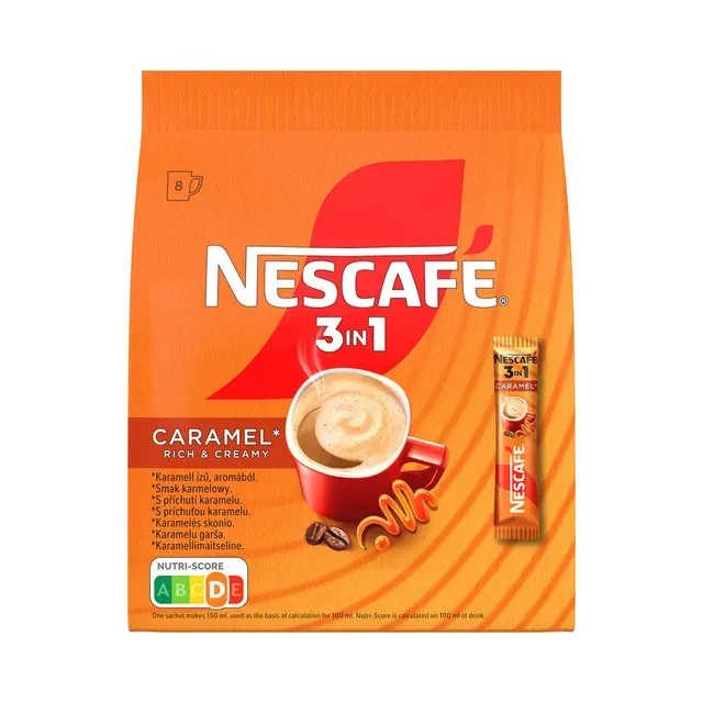 Lahustuv kohvi Caramel 3in1 (kott) 8x16g, NESCAFE, 128g