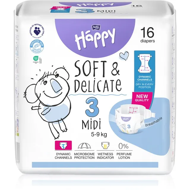 BELLA Baby Happy Soft&Delicate ühekordsed mähkmed kanalitega Midi 5-9 kg 16 tk