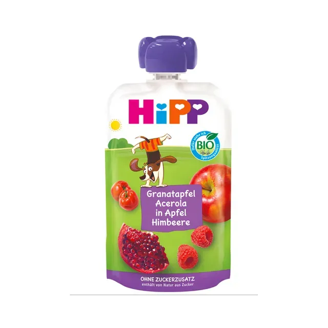Õuna-vaarikapüree granaatõuna ja acerola-kirsiga mahe 12+, HIPP, 100 g