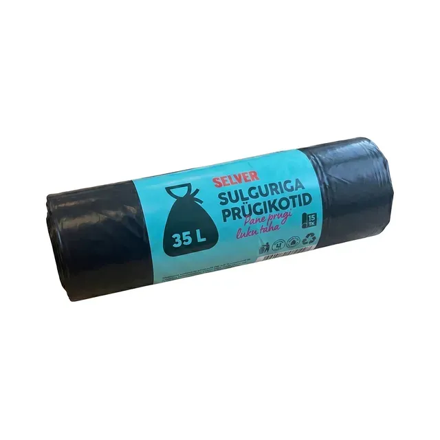 Nööritav prügikott LD 35l, SELVER, 15 tk
