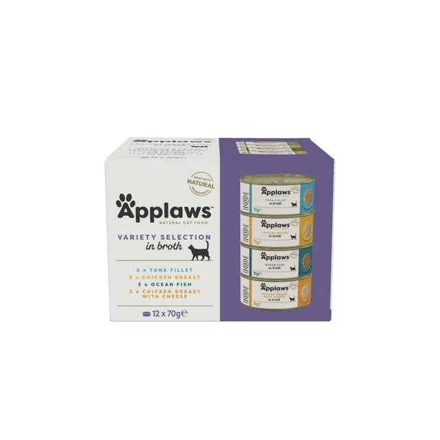 Applaws kassikonservide multipakk, kana/kala kastmes, 12 x 70 g