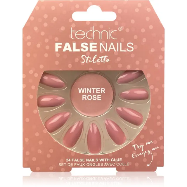 Technic Cosmetics False Nails Stiletto Kunstküüned Winter Rose 24 tk