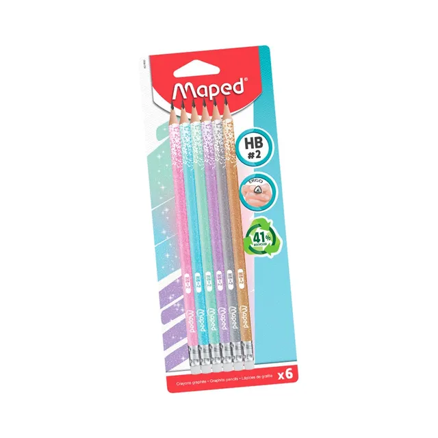 Harilik pliiats HB 6 tk kustukummiga, MAPED, 1kmpl
