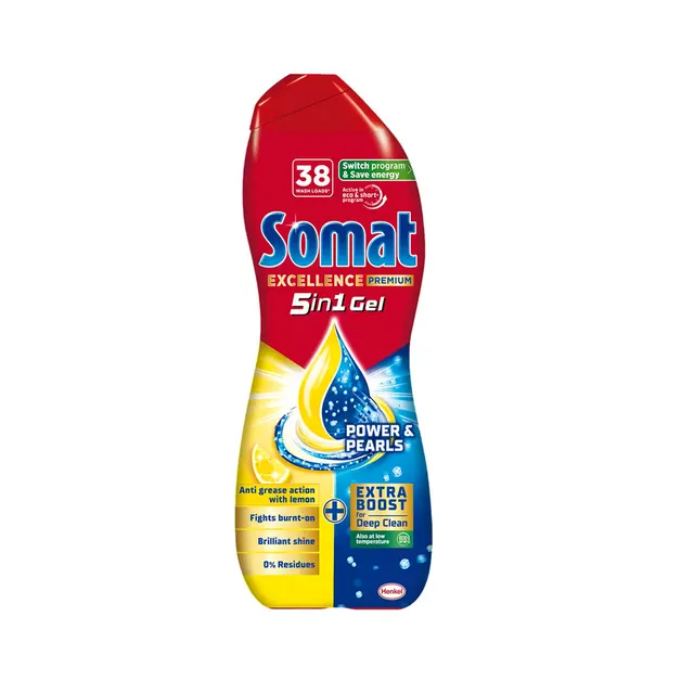 Nõudepesumasina geel Excellence Anti-Grease Lemon 38 pk, SOMAT, 684 ml