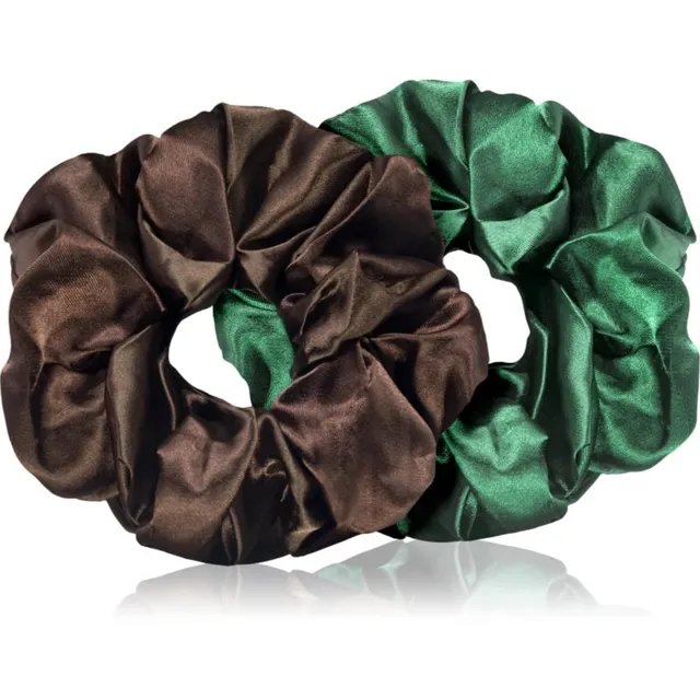 BrushArt Hair Large satin scrunchie set Juuksekummid Brown & Green