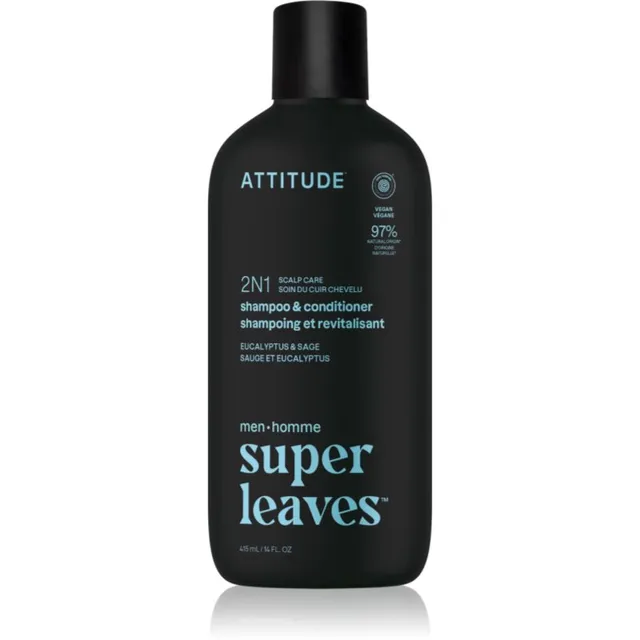 Attitude Super Leaves Men's Shampoo and Conditioner 2-in-1 Šampoon ja palsam kaks-ühes meestele Eucalyptus & Sage 415 ml