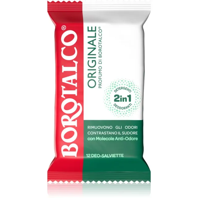 Borotalco Original Deo Wipes Värskendavad niisked salvrätikud jalgade, keha ja kaenlaaluste jaoks 12 tk