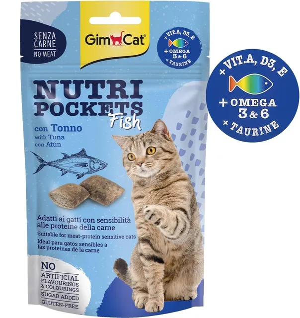 Nutri Pockets Fish täidisega maius kassile, tuunikalaga padjakesed (GimCat)