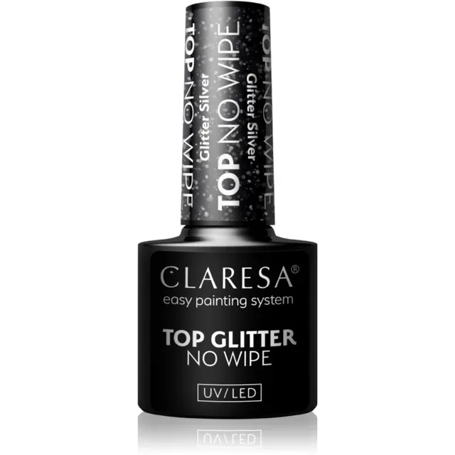 Claresa UV/LED Top Glitter No Wipe Geelpealislakk sädelev varjund Glitter Silver 5 g