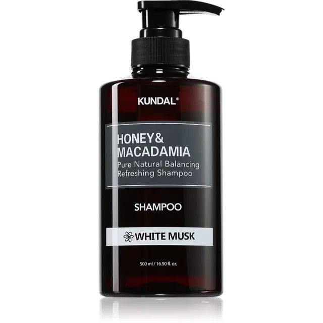 KUNDAL Honey & Macadamia White Musk Looduslik šampoon kuivadeleja kahjustatud juustele 500 ml