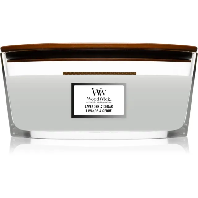 Woodwick Lavender & Cedar lõhnaküünal puidust taht (hearthwick) 453.6 g
