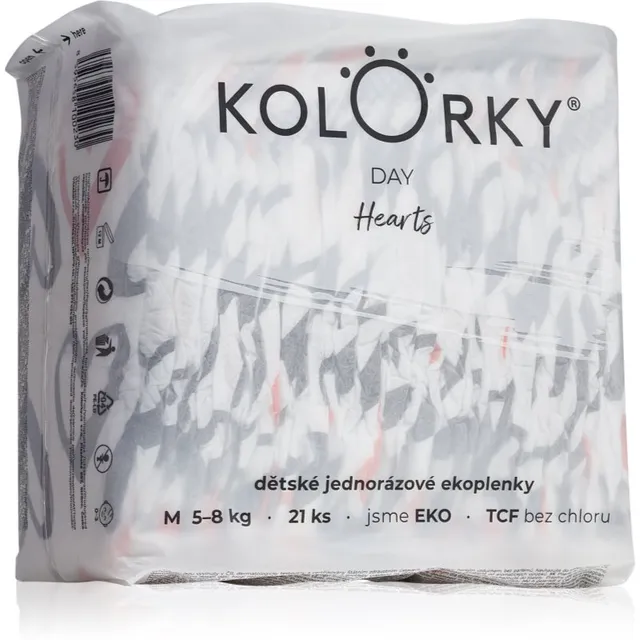 Kolorky Day Hearts ühekordselt kasutatavad ökomähkmed suurus M 5-8 Kg 21 tk