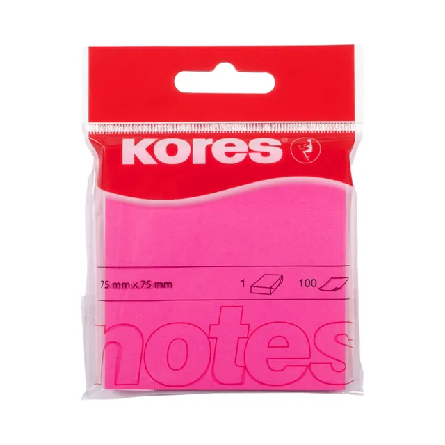 Märkmepaber 75x75mm 100l neoonpunane, KORES, 1 tk